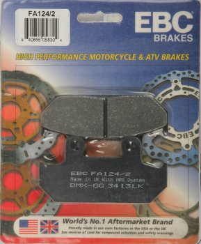 FA124/2 EBC BRAKES Organic тормозные колодки  CAGIVA Canyon, E; HONDA CD, GB, GL, NV, NX, VT, VTZ, XL, XRV 1986-2000 года выпуска