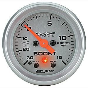 2" BOOST-VAC (давление наддува и разряжения), 30 IN. HG/ 15 PSI, FSE, ULTRA-LITE AUTO METER #4376 Boost / Vacuumw/ Peak Memory and Warning