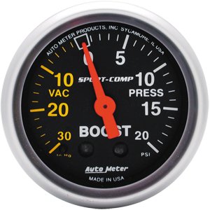 2" BOOST-VAC (давление наддува и разряжения), 30 IN. HG/ 20 PSI, MECH, SPORT-COMP AUTO METER #3301 Boost / Vacuum