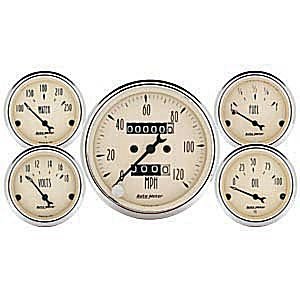 ANTIQUE BEIGE 5 PC. KIT BOX W/MECH сподометр AUTO METER #1808 Kit Box Mech. Speedo & Elec Oil Press., Water Temp., Volt, and Fuel Level