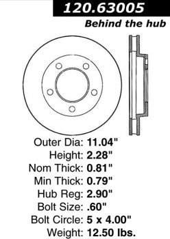 Передний тормозной диск - с перфорацией и насечками DODGE, PLYMOUTH EDS.63005 Выпуска 1965-1972 года