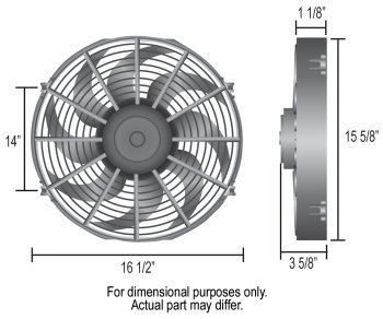 18916 DERALE Вентилятор Dyno-Cool изогнутые лопасти Kit 16" CFM: 1980  Ширина: 16-1/2" Высота: 15-5/8" Глубина: 1-1/8" 