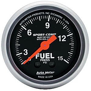 2" датчик давления топлива, 0-15 PSI, W/ISO, MECH, SPORT-COMP AUTO METER #3313 Fuel Pressure