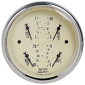 3-3/8" QUAD GAUGE, ANTIQUE BEIGE AUTO METER #1812 Quad Gauge Oil Press. / Water Temp. / Volt / Fuel Level