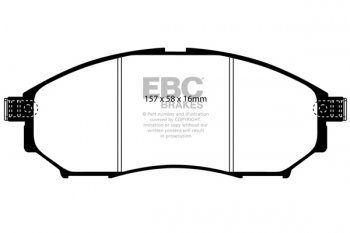 DP1671 EBC Brakes Ultimax Тормозные колодки перед INFINITI EX30D, EX37, FX35, FX45, G37, M35h, M30D, M37, Q70, QX50; NISSAN Murano, Pathfinder, Qashqai, Skyline, Navara; RENAULT Koleos выпуска 2001-2023 года