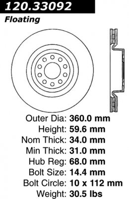 Передний тормозной диск - с перфорацией и насечками AUDI, VOLKSWAGEN PDS.33092 