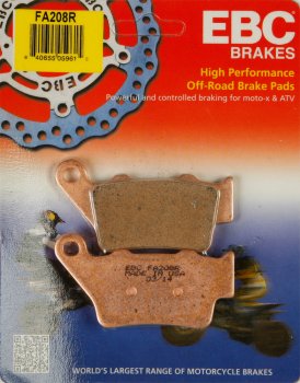 FA208R EBC BRAKES Organic тормозные колодки ALFER, APRILIA, BENELLI, CCM, FACTORY, GAS-GAS, HIGHLAND, HUSABERG, HUSQVARNA, KRAM-IT (KRAMER), KTM, MAICO, PRAGA, T.M., VERTEMATI, VOR, YAMAHA 1993-2012 года выпуска