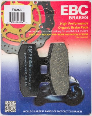 FA256 EBC BRAKES Organic тормозные колодки APRILIA, CAGIVA, DERBI, GARELLI, GILERA, HONDA, MALAGUTI, MOTO MORINI, SCARABEO 1985-2012 года выпуска