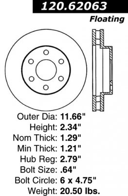 Передний тормозной диск - с перфорацией и насечками CADILLAC PDS.62063 Выпуска 1998-1999 года