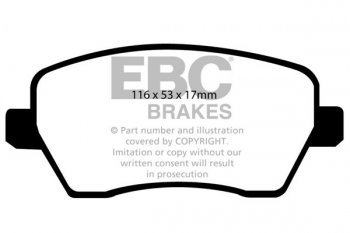DP1903 EBC Brakes Ultimax2 Тормозные колодки перед  NISSAN Micra, Note; OPEL Agila; SUZUKI Splash, Swift; VAUXHALL Agila выпуска 2005-2017 года