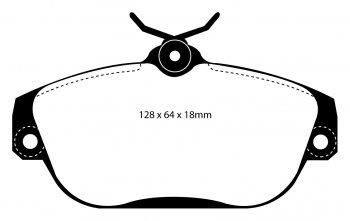 DP41095R EBC Brakes Yellowstuff Тормозные колодки перед VOLVO 740, 940, 960, S90, V90 Ширина 128мм, Высота 64мм, Толщина 18мм