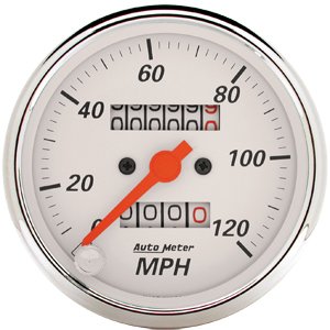 3-1/8" сподометр, 120 MPH, W/TRIP, MECH, ARCTIC WHT AUTO METER #1396 Speedometer Mechanical