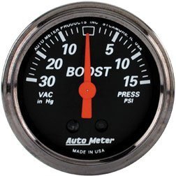 2" BOOST-VAC (давление наддува и разряжения), 30 IN. HG/ 20 PSI, BLACK AUTO METER #1472 1472 2 1/16" Designer Black - Boost / Vacuum Gauge - 30 In. Hg / 15 PSI