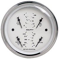 3-3/8" QUAD GAUGE, OLD TYME WHITE AUTO METER #1612