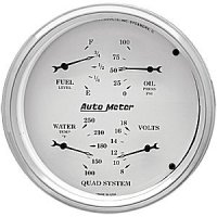 5" QUAD GAUGE, OLD TYME WHITE AUTO METER #1610