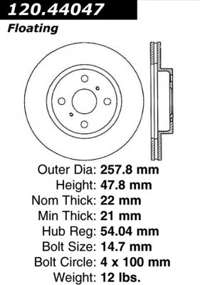 Передний тормозной диск - с перфорацией и насечками GEO, TOYOTA PDS.44047 Выпуска 1987-1992 года
