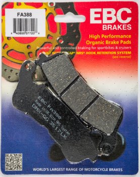 FA388 EBC BRAKES Organic тормозные колодки  HONDA CB, CBF, CBR, DN, FES, NC, NSS, NT, PS, SH, ST, SW-T, VFR, VT, XL; SUZUKI C, UH, UX 2004-2012 года выпуска
