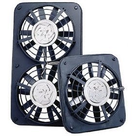 120 Flex-a-Lite Электрический вентилятор 12" низко профильный черный вытяжной   Lightweight nylon shroud is 13.50" tall by 15" wide and 2 5/8" thick Flows air at 1250 cfm (cubic feet per minute) for better air movement and better cooling Features ten 12" blades for higher heat transfer than cage fan with same airflow One year manufacturer warranty Draws only 9.5 amps  