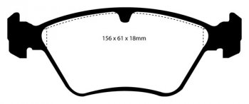 DP4976R EBC Brakes Yellowstuff Тормозные колодки перед OPEL Calibra, Omega, Vectra; SAAB 900; VAUXHALL Calibra, Cavalier, Omega Ширина 156мм, Высота 61мм, Толщина 18мм