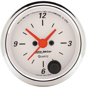 2" часы, 12 VOLT, ELEC, ARCTIC WHITE AUTO METER #1385 Clock Quartz Movement w/Second Hand