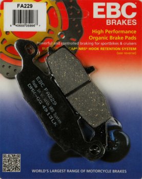 FA229 EBC BRAKES Organic тормозные колодки  KAWASAKI ER, GPZ, KLE, KLR, KLV, VN, Z, ZR; SUZUKI DL, GSF, GSR, GSX, M1500, SFV, SV, TU, VL 1995-2012 года выпуска