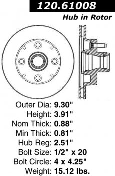 Передний тормозной диск - с перфорацией и насечками FORD, MERCURY EDS.61008 Выпуска 1974-1980 года