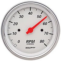 3-3/8" тахометр, 8,000 RPM, 4,6,8 CYL, ARCTIC WHITE AUTO METER #1390
