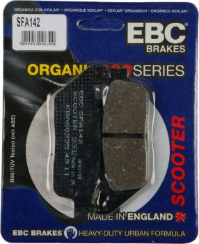 SFA142 EBC BRAKES Organic тормозные колодки BMW, C.Z./JAWA, CAGIVA, DAELIM, HONDA, ITALJET, KAWASAKI, KYMCO, PEUGEOT, SACHS (HERCULES), SUZUKI, TRIUMPH, VOXAN, YAMAHA 1987-2013 года выпуска
