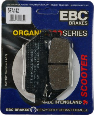 SFA142 EBC BRAKES Organic тормозные колодки BMW, C.Z./JAWA, CAGIVA, DAELIM, HONDA, ITALJET, KAWASAKI, KYMCO, PEUGEOT, SACHS (HERCULES), SUZUKI, TRIUMPH, VOXAN, YAMAHA 1987-2013 года выпуска