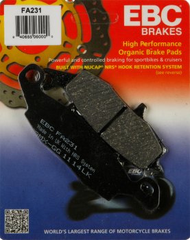 FA231 EBC BRAKES Organic тормозные колодки  H.P. POWER Pantera; KAWASAKI BJ, EJ, EJ800, ER, GPZ, KLE, KLV, VN, W, Z, ZR; SUZUKI C, DL, GS, GSF, GSR, GSX, M, M1500, RV, SFV, SV, VL, VZ, XF 1995-2012 года выпуска