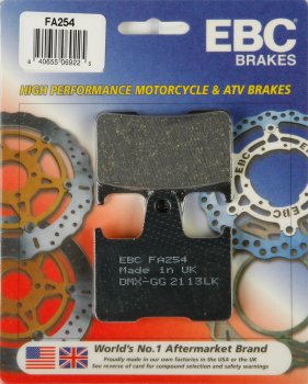 FA254 EBC BRAKES Organic тормозные колодки  HONDA CB, VT, X4; KAWASAKI GTR, ZX, ZZ; MZ/MUZ 1000; SUZUKI GS, GSF, GSX, GSXR 1996-2012 года выпуска