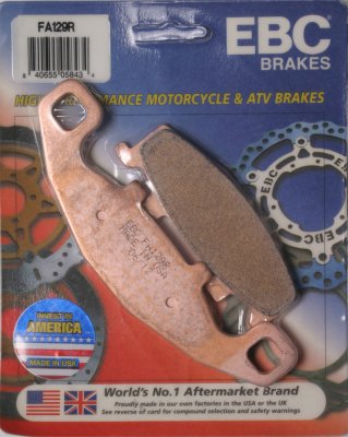 FA129R EBC BRAKES Organic тормозные колодки  HYOSUNG Comet; KAWASAKI ER, GPX, GPZ, KL, KLE, ZG, ZL, ZR, ZX, ZZ; SUZUKI DR, GS, GSF, GSX, RG, SW-1, VX 1987-2007 года выпуска