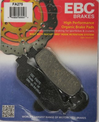 FA275 EBC BRAKES Organic тормозные колодки  YAMAHA AT, FIZ, RZ, Serrow, ST, T, TW, V, XG, XT, YZ, YZF-R6 1991-2008 года выпуска