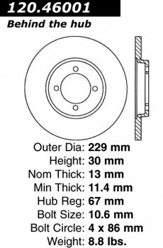 Передний тормозной диск - с перфорацией и насечками DODGE, HYUNDAI EDS.46001 Выпуска 1974-1991 года