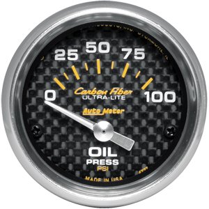 2" Давление масла, 0-100 PSI, SSE, CARBON FIBER AUTO METER #4727 Oil Pressure