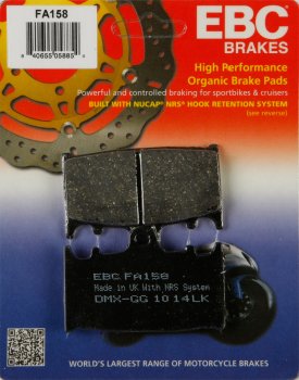 FA158 EBC BRAKES Organic тормозные колодки  HUSABERG All; KAWASAKI GPZ, KLZ, KR-1S, VN, ZR, ZX, ZZ; SUZUKI GSF, GSR, GSX, GSXR, RG, RGV, SG, SV, TL, TV; VERTEMATI All 1988-2012 года выпуска