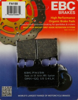 FA158 EBC BRAKES Organic тормозные колодки  HUSABERG All; KAWASAKI GPZ, KLZ, KR-1S, VN, ZR, ZX, ZZ; SUZUKI GSF, GSR, GSX, GSXR, RG, RGV, SG, SV, TL, TV; VERTEMATI All 1988-2012 года выпуска
