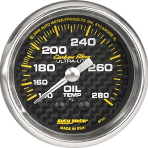 2" датчик температуры масла, 140-280`F, MECH, CARBON FIBER AUTO METER #4741 Oil Temperature