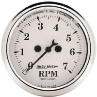 2" тахометр, 7,000 RPM, ELEC OLD TYME WHITE AUTO METER #1694