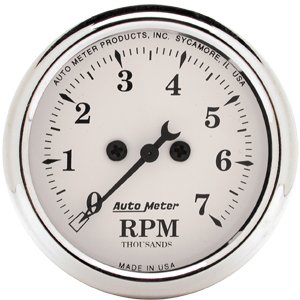 2" тахометр, 7,000 RPM, ELEC OLD TYME WHITE AUTO METER #1694 Tachometer