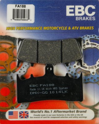 FA188 EBC BRAKES Organic тормозные колодки  KAWASAKI GPZ, VN, ZR, ZX; SUZUKI GS, GSF, GSX, GSXR, M, TL 1993-2008 года выпуска