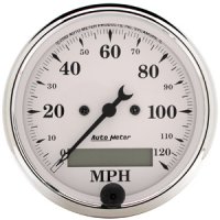 3-1/8" сподометр, 120 MPH, ELEC, OLD TYME WHITE AUTO METER #1688