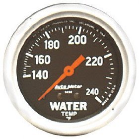 2-5/8" датчик температура воды, 120- 240`F, 12' TUBING, MECH AUTO METER #3433 3433 Sport-Compact Water Temperature Gauge