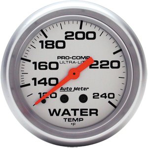 2-5/8" датчик температура воды, 120- 240`F, 12' TUBING, MECH AUTO METER #4433 Water Temperature