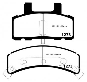 DP41273R EBC Brakes Yellowstuff Тормозные колодки перед CHEVROLET Astro, Blazer, Tahoe; DODGE Ram 1500 Ширина 126мм, Высота 76мм, Толщина 17мм