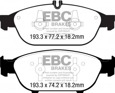 DP42169R EBC Brakes Yellowstuff Тормозные колодки перед MERCEDES-BENZ E (W212), E Estate (S212) Ширина 193,3мм, Высота 77,2мм, Толщина 18,2мм