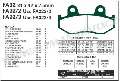 FA092/2 EBC BRAKES Organic тормозные колодки использовать замену: SFA323/2
