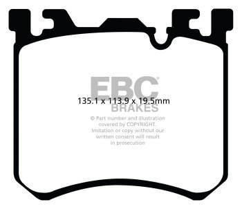 DP42091R EBC Brakes Yellowstuff Тормозные колодки перед BMW X5 M (E70), X5 M (F85), X6 M (E71), X6 M (F86); ROLLS ROYCE Dawn, Ghost, Wraith Ширина 135.1мм, Высота 113.9мм, Толщина 19,5мм