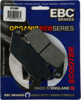 SFA196 EBC BRAKES Organic тормозные колодки BUELL, DAELIM, HONDA, KYMCO, MBK, SYM, TRIUMPH, VICTORY, W K BIKES, YAMAHA 1988-2013 года выпуска