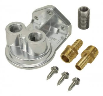 15728 DERALE Комплект переноса фильтра масла Ports Up 13/16"-16 Thread Size and 1/2" NPT Ports Allows oil filter to be remote mounted anywhere